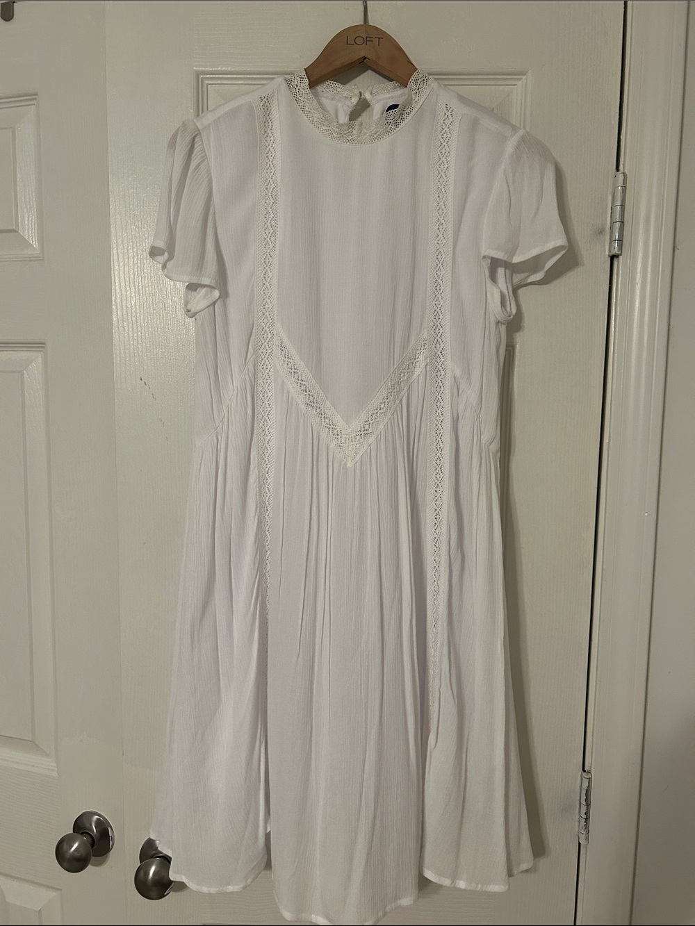 White Lace-Trim Girls' High-Neck Dress